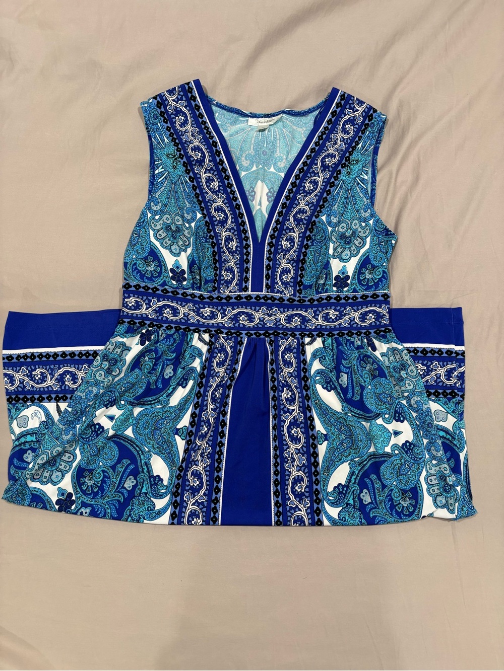 Dress Barn Blue Paisley V-Neck Dress